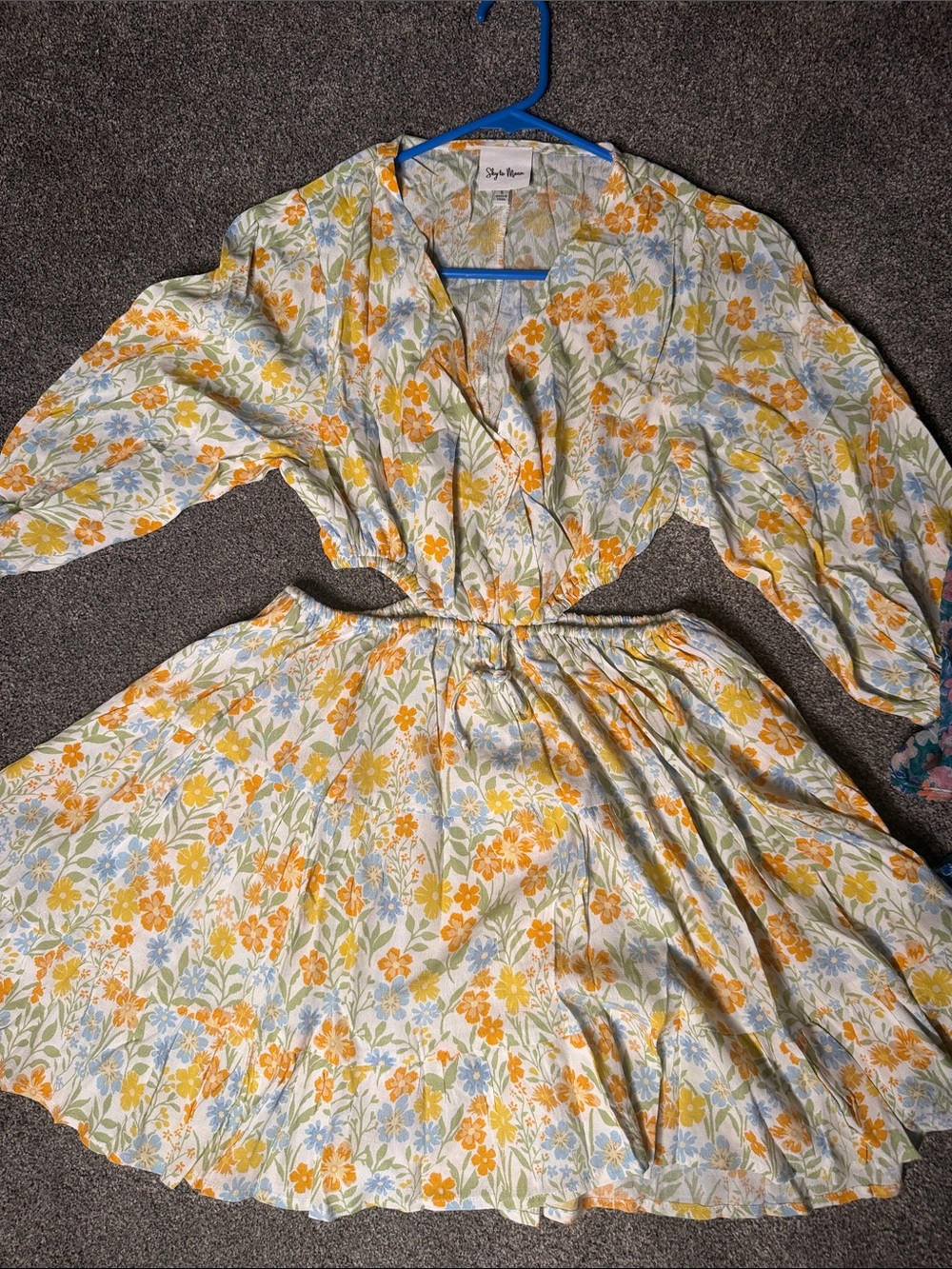 Floral Yellow & Blue V-Neck Women’s Dress